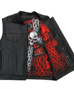 Motorcycle Vests Hot Leathers VSM1051 Men's Black'Celtic Cross' Conceal And Carry Leather Vest