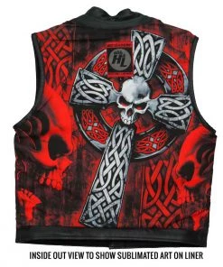 Motorcycle Vests Hot Leathers VSM1051 Men's Black'Celtic Cross' Conceal And Carry Leather Vest