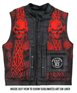 Motorcycle Vests Hot Leathers VSM1051 Men's Black 'Celtic Cross' Conceal And Carry Leather Vest