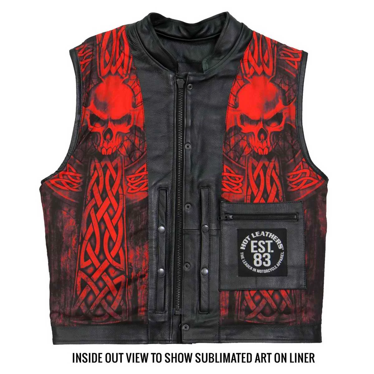 Motorcycle Vests Hot Leathers VSM1051 Men's Black 'Celtic Cross' Conceal And Carry Leather Vest