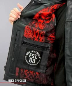 Motorcycle Vests Hot Leathers VSM1051 Men's Black'Celtic Cross' Conceal And Carry Leather Vest