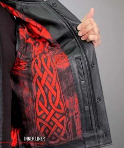 Motorcycle Vests Hot Leathers VSM1051 Men's Black'Celtic Cross' Conceal And Carry Leather Vest