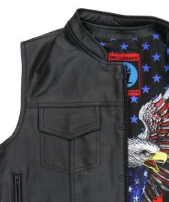 Hot Leathers VSM1052 Men's Black'Patriotic' Conceal And Carry Leather Vest Motorcycle Vests