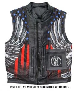 Hot Leathers VSM1052 Men's Black'Patriotic' Conceal And Carry Leather Vest Motorcycle Vests