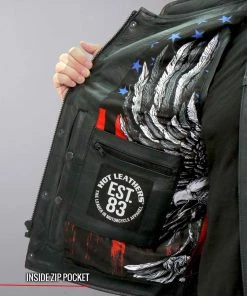 Hot Leathers VSM1052 Men's Black'Patriotic' Conceal And Carry Leather Vest Motorcycle Vests