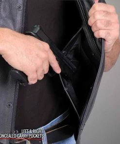 Hot Leathers VSM1052 Men's Black'Patriotic' Conceal And Carry Leather Vest Motorcycle Vests