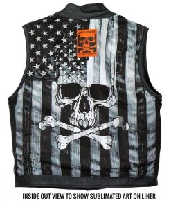 Motorcycle Vests Hot Leathers VSM1054 Men’s Black'Skull Flag' Conceal And Carry Leather Vest