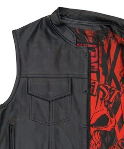 Hot Leathers VSM1055 Men’s Black'Over The Top Skull' Conceal And Carry Leather Vest Motorcycle Vests