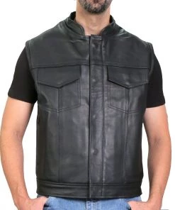 Motorcycle Vests Hot Leathers VSM1050 Men’s Black 'Paisley Green' Conceal And Carry Leather Vest