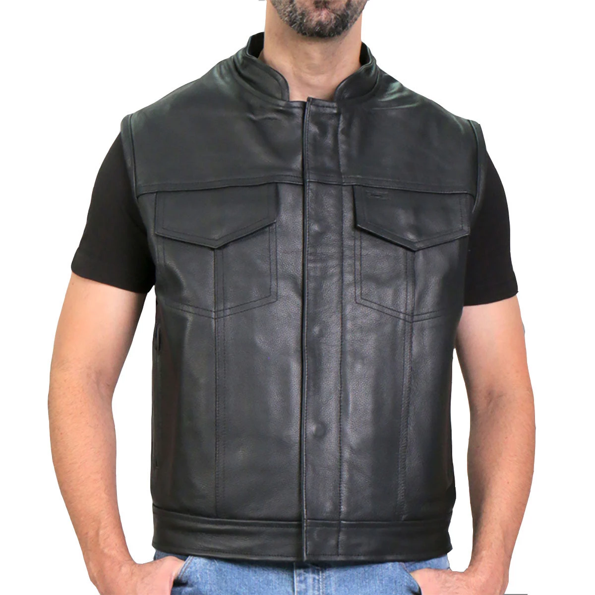 Motorcycle Vests Hot Leathers VSM1050 Men’s Black 'Paisley Green' Conceal And Carry Leather Vest