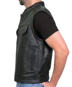 Motorcycle Vests Hot Leathers VSM1057 Men’s Black'Mexican Blanket' Conceal And Carry Leather Vest
