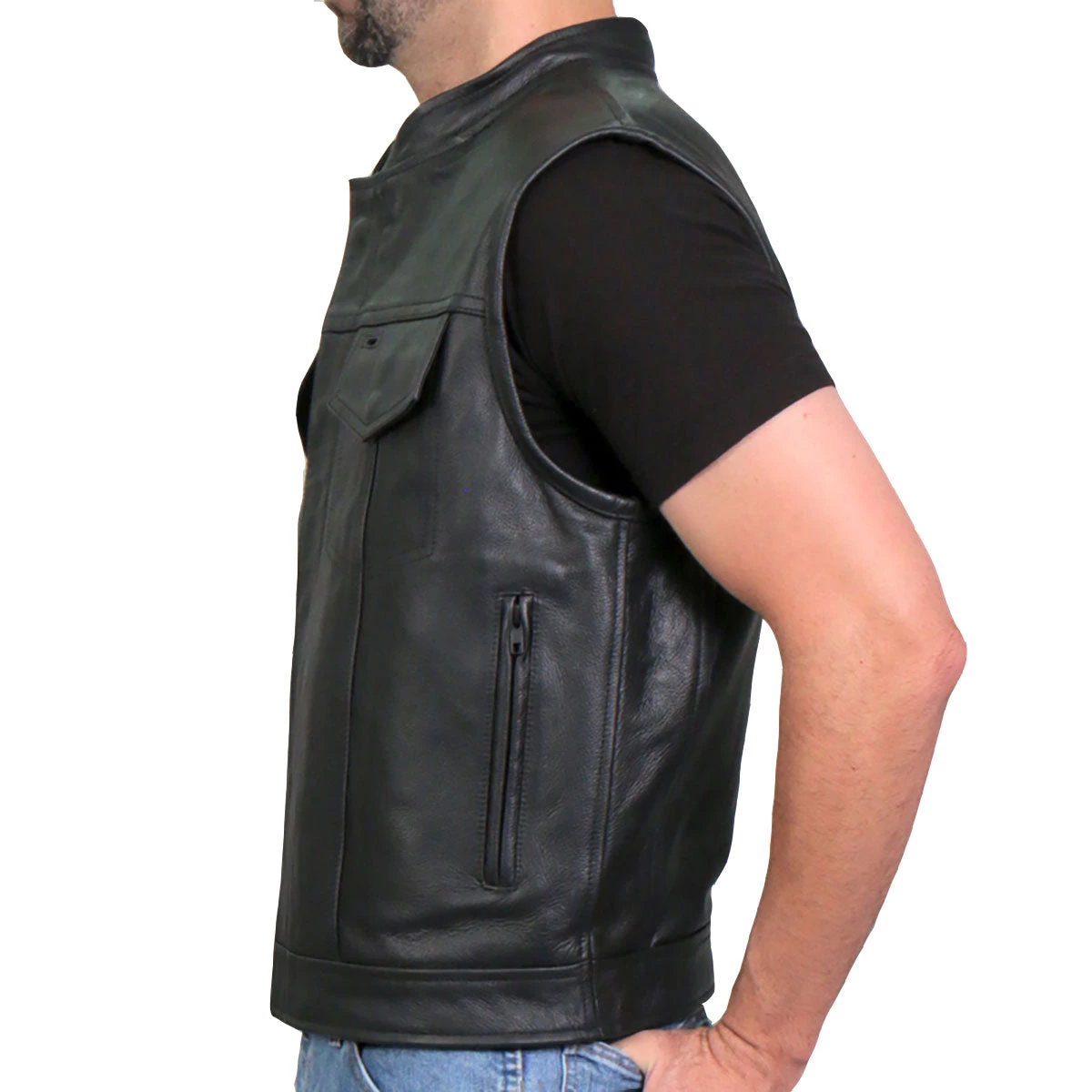 Motorcycle Vests Hot Leathers VSM1050 Men’s Black 'Paisley Green' Conceal And Carry Leather Vest
