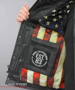 Hot Leathers VSM1056 Men's Black'Vintage USA Flag' Conceal And Carry Leather Vest Motorcycle Vests