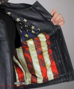 Hot Leathers VSM1056 Men's Black'Vintage USA Flag' Conceal And Carry Leather Vest Motorcycle Vests