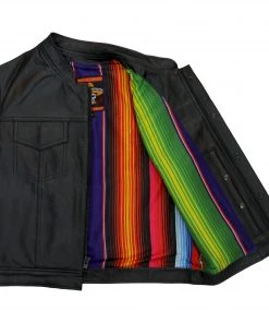 Motorcycle Vests Hot Leathers VSM1057 Men’s Black 'Mexican Blanket' Conceal And Carry Leather Vest