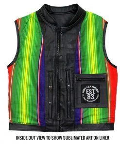 Motorcycle Vests Hot Leathers VSM1057 Men’s Black'Mexican Blanket' Conceal And Carry Leather Vest