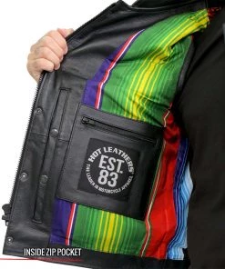 Motorcycle Vests Hot Leathers VSM1057 Men’s Black'Mexican Blanket' Conceal And Carry Leather Vest