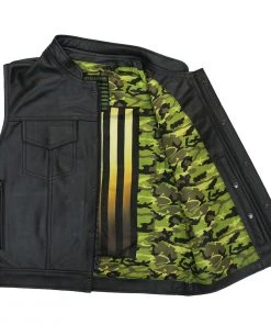 Hot Leathers VSM1058 Men's Black'Camo Flag' Conceal And Carry Leather Vest