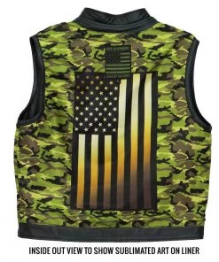 Hot Leathers VSM1058 Men's Black 'Camo Flag' Conceal And Carry Leather Vest