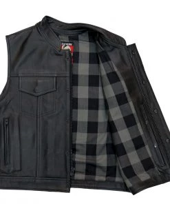 Hot Leathers VSM1059 Men's Black 'Flannel Grey' Conceal And Carry Leather Vest
