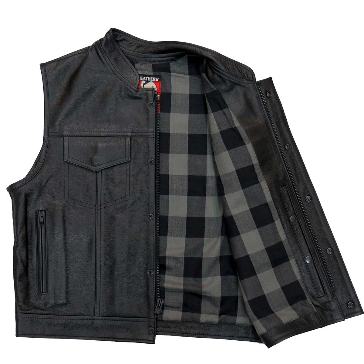 Hot Leathers VSM1059 Men's Black 'Flannel Grey' Conceal And Carry Leather Vest
