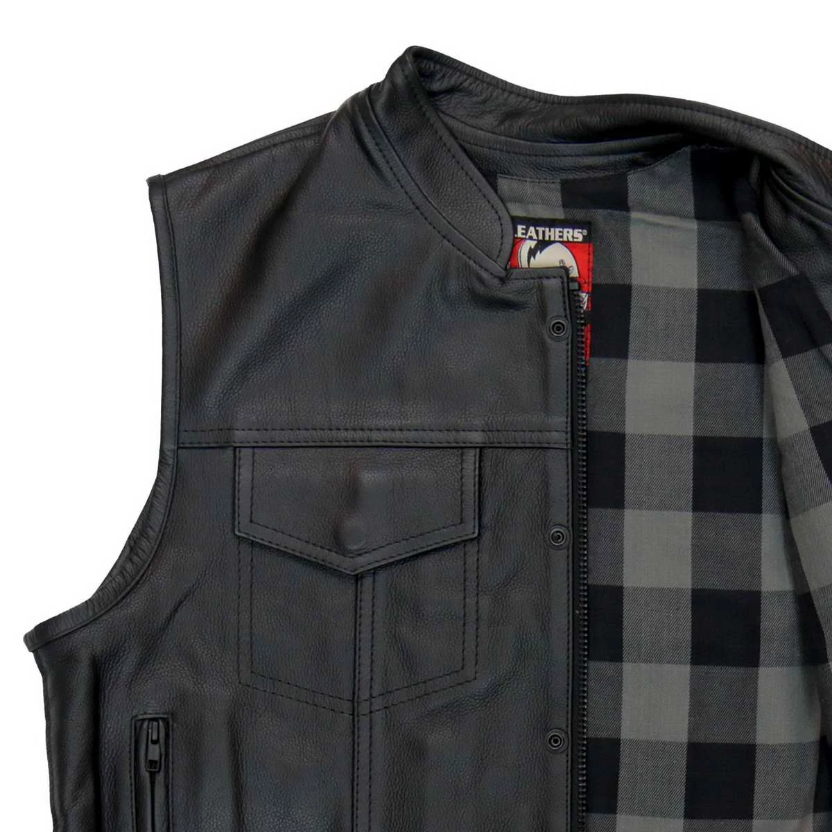 Hot Leathers VSM1059 Men's Black 'Flannel Grey' Conceal And Carry Leather Vest