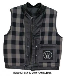 Hot Leathers VSM1059 Men's Black'Flannel Grey' Conceal And Carry Leather Vest
