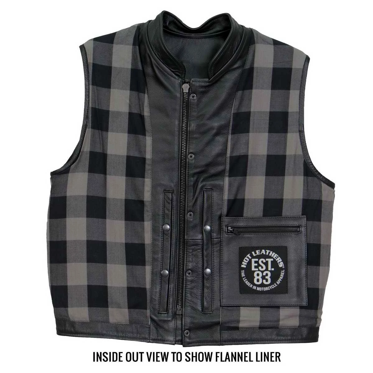 Hot Leathers VSM1059 Men's Black 'Flannel Grey' Conceal And Carry Leather Vest