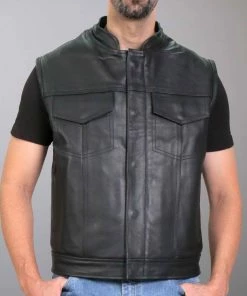 Hot Leathers VSM1059 Men's Black'Flannel Grey' Conceal And Carry Leather Vest