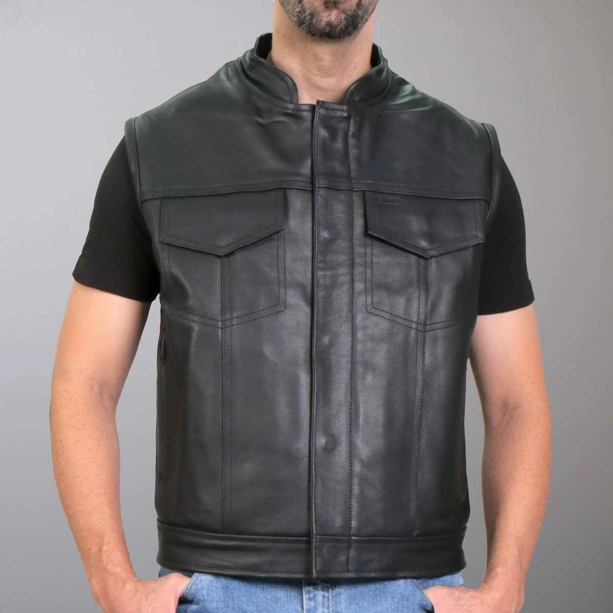 Hot Leathers VSM1059 Men's Black 'Flannel Grey' Conceal And Carry Leather Vest