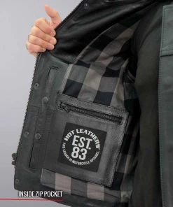 Hot Leathers VSM1059 Men's Black'Flannel Grey' Conceal And Carry Leather Vest