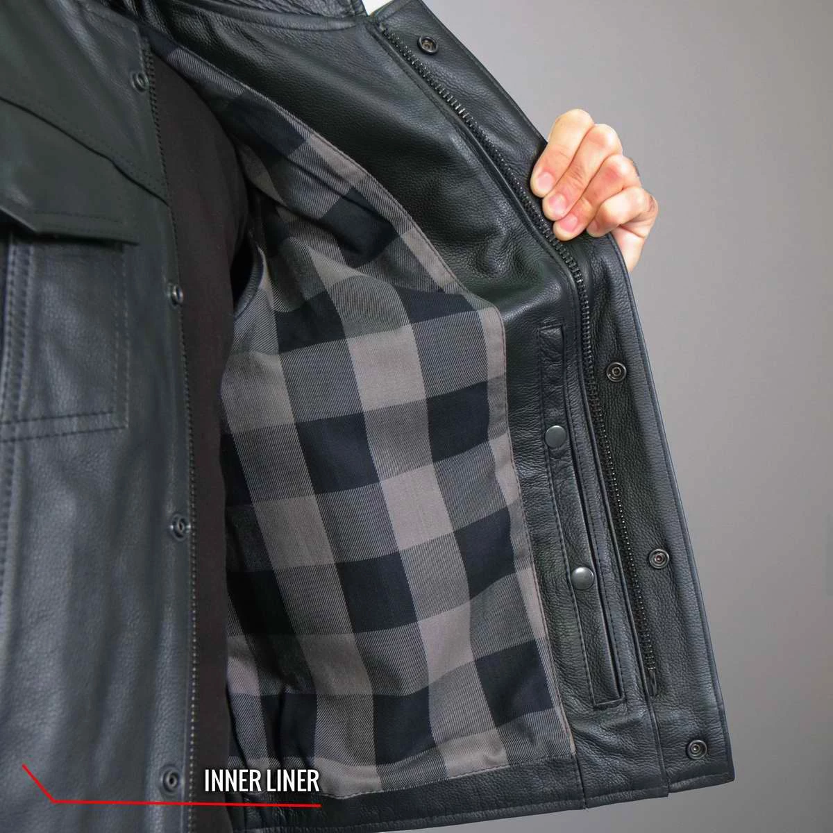 Hot Leathers VSM1059 Men's Black 'Flannel Grey' Conceal And Carry Leather Vest