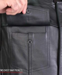 Hot Leathers VSM1059 Men's Black'Flannel Grey' Conceal And Carry Leather Vest