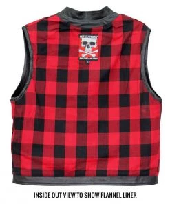 Hot Leathers VSM1060 Men's Black 'Flannel Red' Conceal And Carry Leather Vest Motorcycle Vests