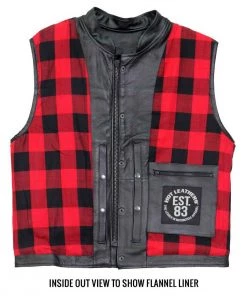 Hot Leathers VSM1060 Men's Black'Flannel Red' Conceal And Carry Leather Vest Motorcycle Vests