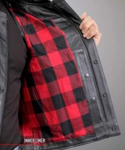 Hot Leathers VSM1060 Men's Black'Flannel Red' Conceal And Carry Leather Vest Motorcycle Vests