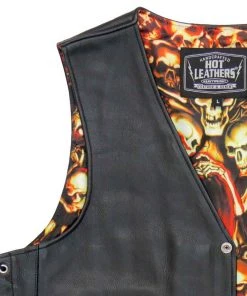 Motorcycle Vests Hot Leathers VSM1061 Men's Black'Skulls Make Skulls' Conceal And Carry Side Lace Leather Vest