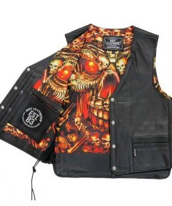 Motorcycle Vests Hot Leathers VSM1061 Men's Black'Skulls Make Skulls' Conceal And Carry Side Lace Leather Vest