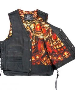 Motorcycle Vests Hot Leathers VSM1061 Men's Black 'Skulls Make Skulls' Conceal And Carry Side Lace Leather Vest