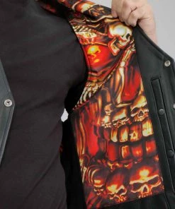 Motorcycle Vests Hot Leathers VSM1061 Men's Black'Skulls Make Skulls' Conceal And Carry Side Lace Leather Vest