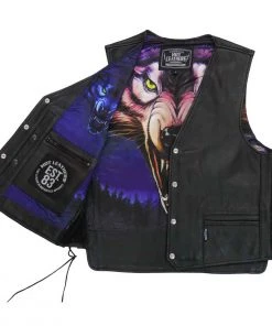 Hot Leathers VSM1062 Men's Black 'Lone Wolf' Conceal And Carry Side Lace Leather Vest