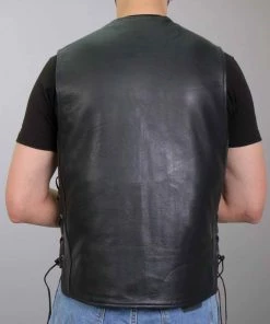 Hot Leathers VSM1062 Men's Black'Lone Wolf' Conceal And Carry Side Lace Leather Vest