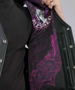 Motorcycle Vests Hot Leathers VSM1063 Men's Black'Blessed' Conceal And Carry Side Lace Leather Vest