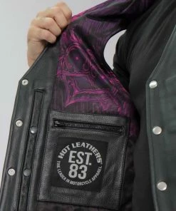 Motorcycle Vests Hot Leathers VSM1063 Men's Black'Blessed' Conceal And Carry Side Lace Leather Vest