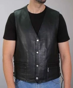 Hot Leathers VSM1064 Men's Black'Viking Warrior' Conceal And Carry Side Lace Leather Vest