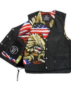 Hot Leathers VSM1065 Men's Black 'Wooded Eagle' Conceal And Carry Side Lace Leather Vest Motorcycle Vests