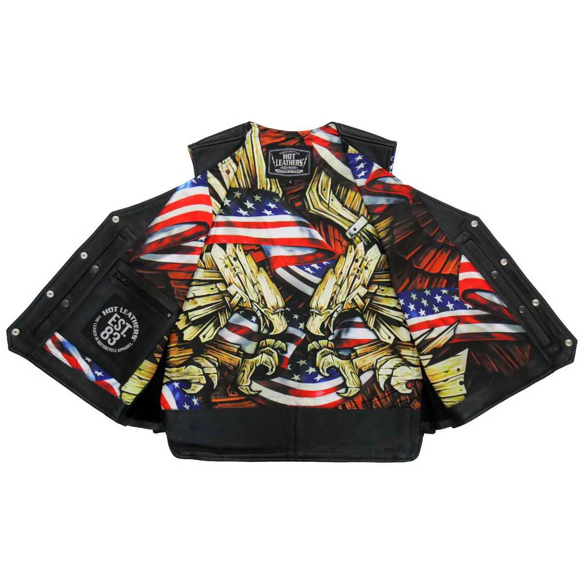 Hot Leathers VSM1065 Men's Black 'Wooded Eagle' Conceal And Carry Side Lace Leather Vest Motorcycle Vests