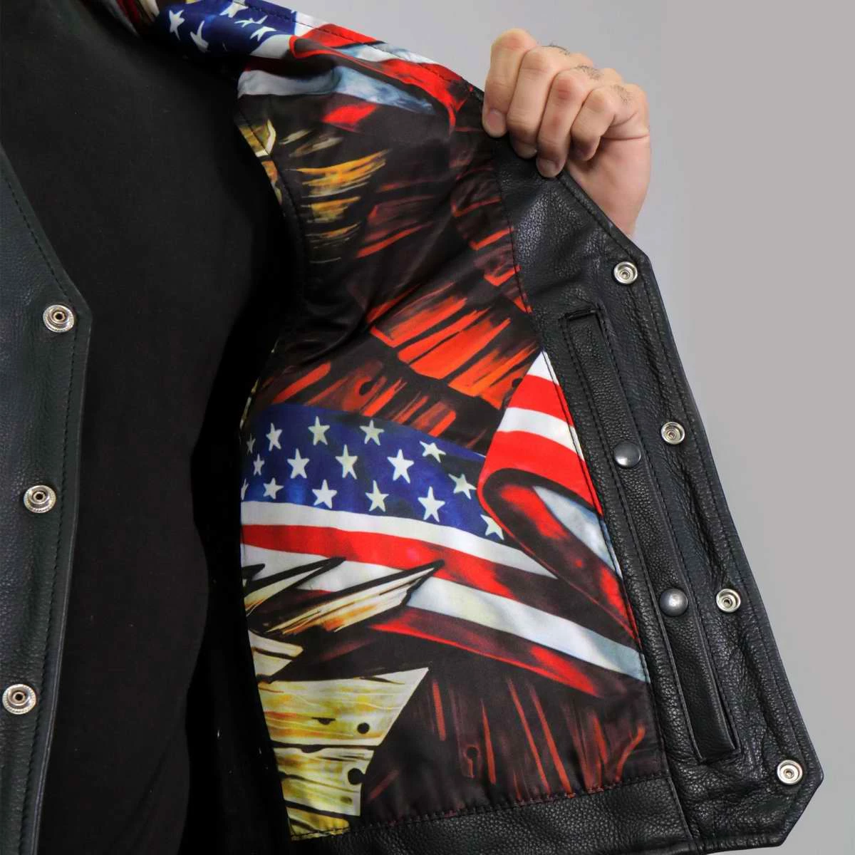 Hot Leathers VSM1065 Men's Black 'Wooded Eagle' Conceal And Carry Side Lace Leather Vest Motorcycle Vests