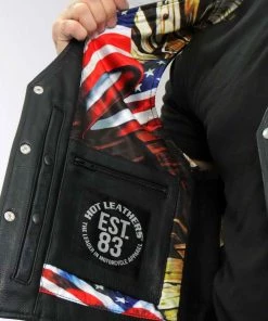 Hot Leathers VSM1065 Men's Black'Wooded Eagle' Conceal And Carry Side Lace Leather Vest Motorcycle Vests