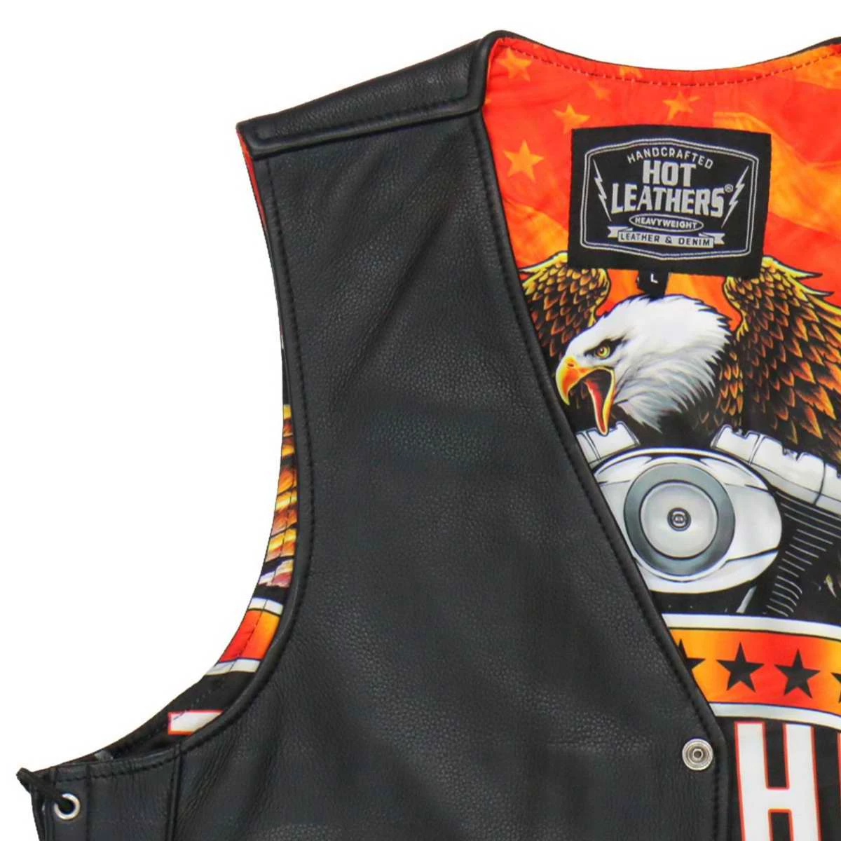 Hot Leathers VSM1066 Men's Black 'V-Twin Eagle' Conceal And Carry Side Lace Leather Vest